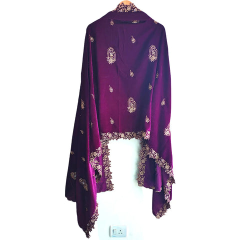 Embroidered pattern close-up on Velvet Dupatta