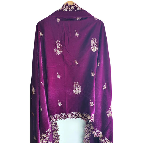 Embroidered pattern close-up on Velvet Dupatta