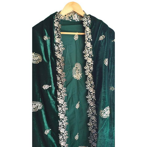 Embroidered pattern close-up on Velvet Dupatta