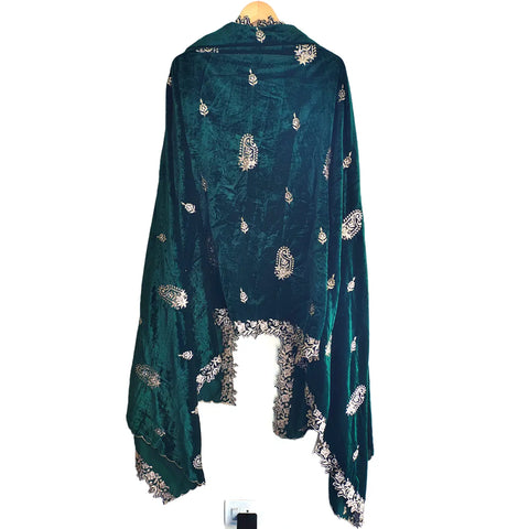 Embroidered pattern close-up on Velvet Dupatta