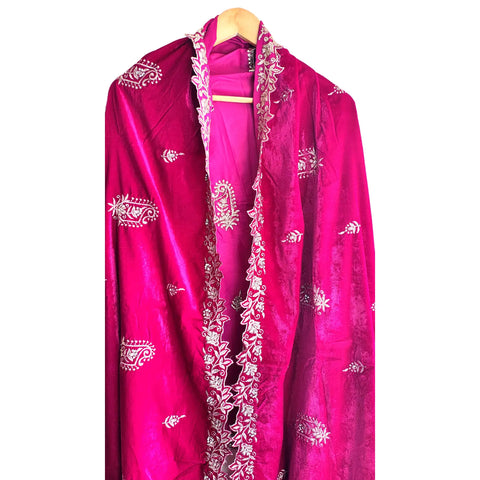 Embroidered pattern close-up on Velvet Dupatta
