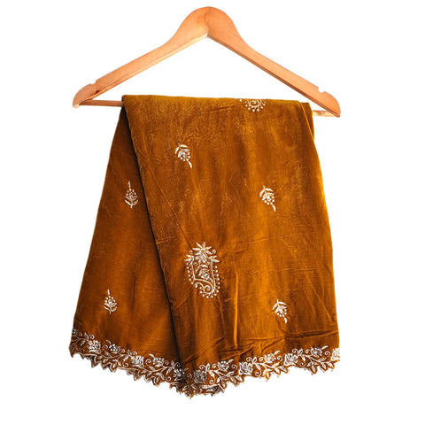 Embroidered pattern close-up on Velvet Dupatta