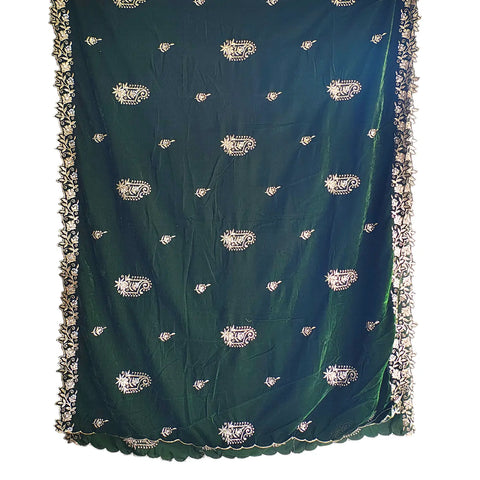 Embroidered pattern close-up on Velvet Dupatta