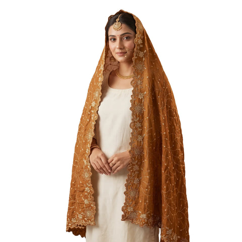 Mustard Gold georgette dupatta worn, styled view