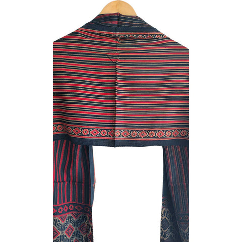 Ajrakh Printed Cotton Stole for Women | Navy Blue Ethnic Scarf with Tassels | 55x210 cm | Traditional Indian Dupatta