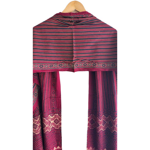Ajrakh Printed Cotton Stole for Women | Navy Blue Ethnic Scarf with Tassels | 55x210 cm | Traditional Indian Dupatta