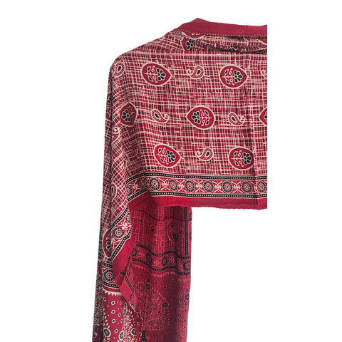 Ajrakh Printed Cotton Stole for Women | Maroon Ethnic Scarf with Tassels | 55x210 cm | Traditional Indian Dupatta