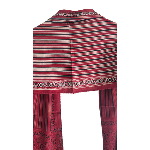 Ajrakh Printed Cotton Stole for Women | Maroon Ethnic Scarf with Tassels | 55x210 cm | Traditional Indian Dupatta