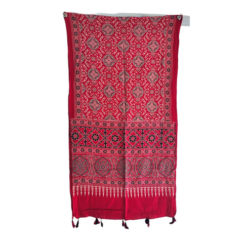 Navy blue Ajrakh printed cotton stole ISAK16-14C draped — traditional Kutch ethnic scarf 55x210 cm — Indiascarves