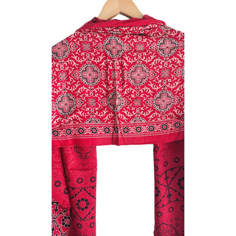 Ajrakh Printed Cotton Stole for Women | Navy Blue Ethnic Scarf with Tassels | 55x210 cm | Traditional Indian Dupatta