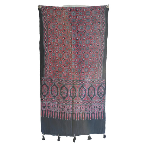 Ajrakh Printed Cotton Stole for Women Ethnic Scarf with Tassels | Traditional Indian Dupatta