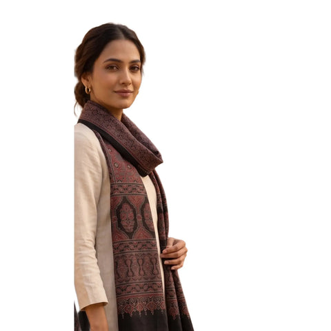 Ajrakh Printed Cotton Stole for Women Ethnic Scarf with Tassels | Traditional Indian Dupatta