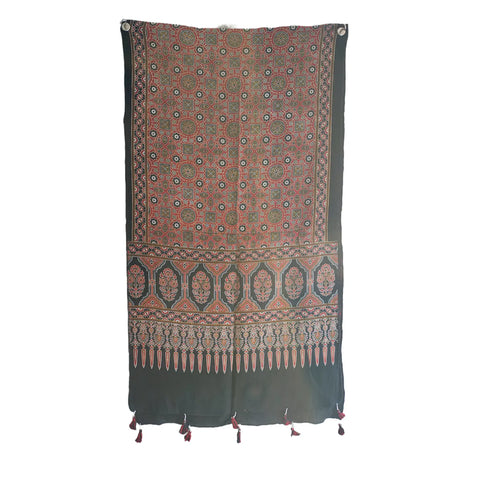 Ajrakh Printed Cotton Stole for Women Ethnic Scarf with Tassels | Traditional Indian Dupatta
