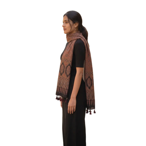 Ajrakh Printed Cotton Stole for Women Ethnic Scarf with Tassels | Traditional Indian Dupatta