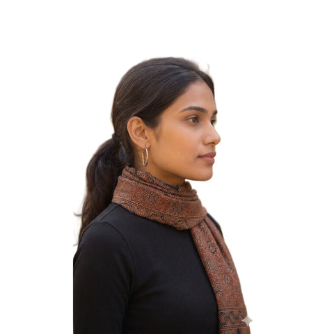 Ajrakh Printed Cotton Stole for Women Ethnic Scarf with Tassels | Traditional Indian Dupatta