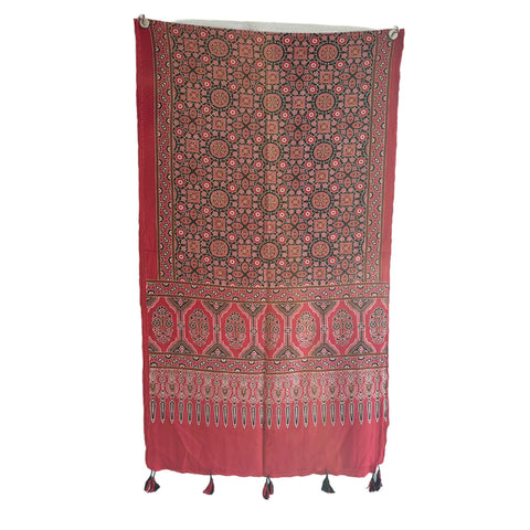 Ajrakh Printed Cotton Stole for Women Ethnic Scarf with Tassels | Traditional Indian Dupatta