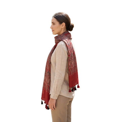 Ajrakh Printed Cotton Stole for Women Ethnic Scarf with Tassels | Traditional Indian Dupatta