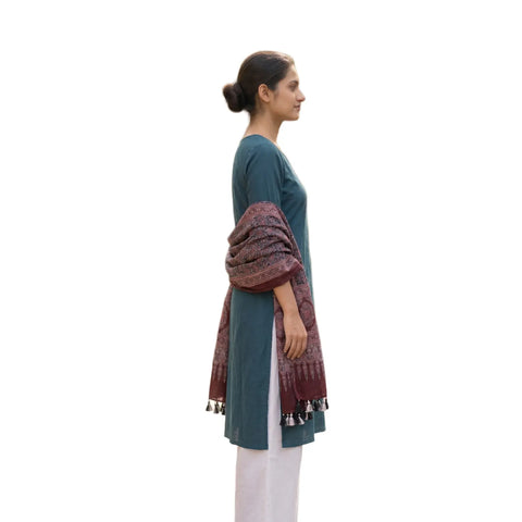 Ajrakh Printed Cotton Stole for Women Ethnic Scarf with Tassels | Traditional Indian Dupatta