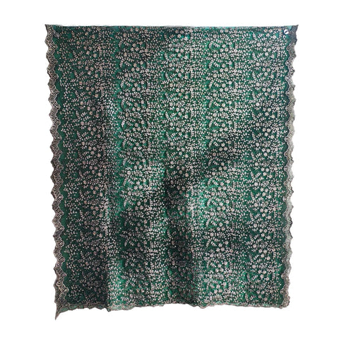 Close-up of gold embroidery and scalloped border on Bottle Green Net Dupatta