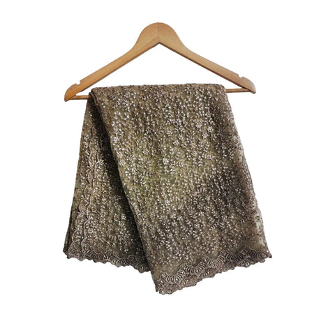 Olive Embroidered Net Dupatta – full flat view