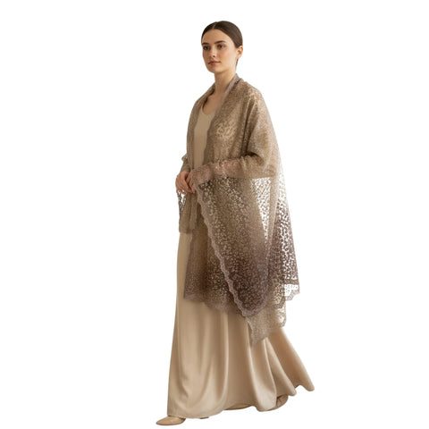 Olive Embroidered Net Dupatta styled on model, alternate view
