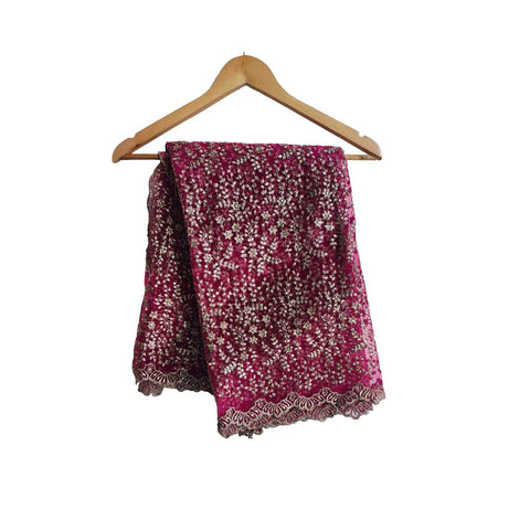 Magenta Embroidered Net Dupatta – full flat view