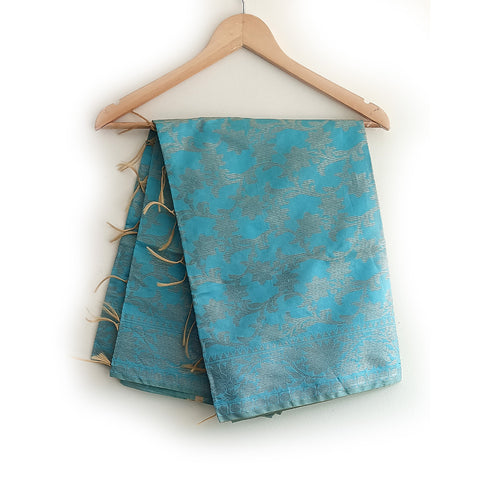 India Scarves The Women's Art Silk Woven Banarasi Jacquard Dupatta(Blue)