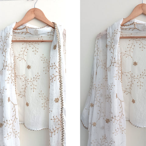 India Scarves Pure Najmin white Stole Dupatta with Golden Embroidery 220X100…