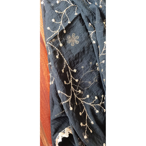 India Scarves Pure Najmin black Stole Dupatta with Golden Embroidery 220X100…