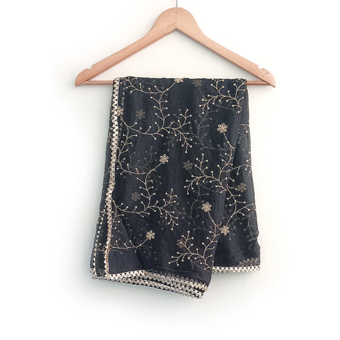 India Scarves Pure Najmin black Stole Dupatta with Golden Embroidery 220X100…