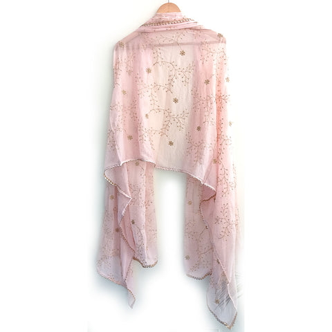 India Scarves Pure Najmin Pink Stole Dupatta with Golden Embroidery 220X100…