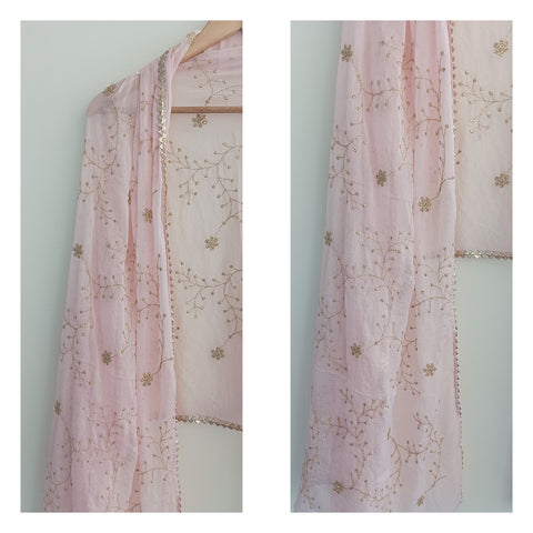 India Scarves Pure Najmin Pink Stole Dupatta with Golden Embroidery 220X100…