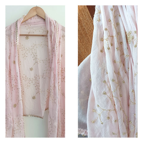 India Scarves Pure Najmin Pink Stole Dupatta with Golden Embroidery 220X100…