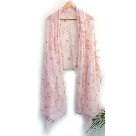 India Scarves Pure Najmin Pink Stole Dupatta with Golden Embroidery 220X100…