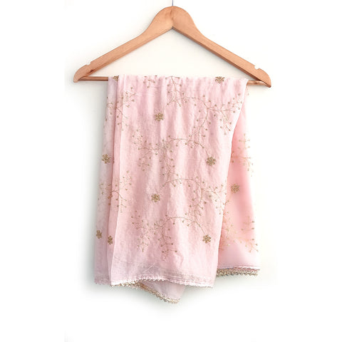 India Scarves Pure Najmin Pink Stole Dupatta with Golden Embroidery 220X100…