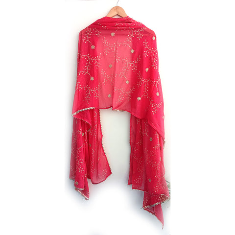 India Scarves Pure Najmin Red Stole Dupatta with Golden Embroidery 220X100…