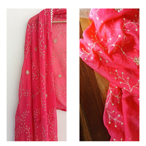 India Scarves Pure Najmin Red Stole Dupatta with Golden Embroidery 220X100…