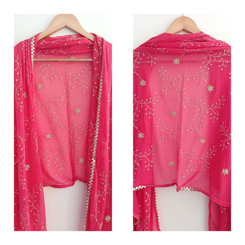 India Scarves Pure Najmin Red Stole Dupatta with Golden Embroidery 220X100…