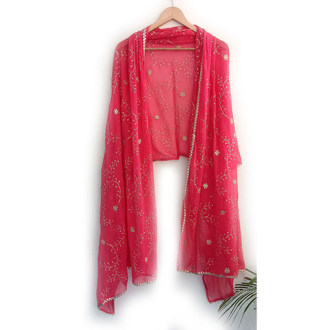 India Scarves Pure Najmin Red Stole Dupatta with Golden Embroidery 220X100…