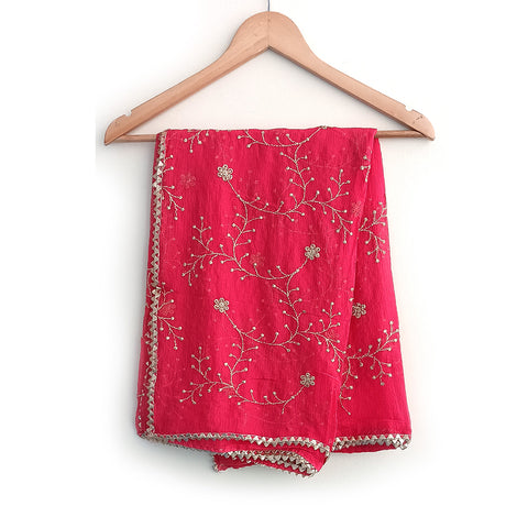 India Scarves Pure Najmin Red Stole Dupatta with Golden Embroidery 220X100…