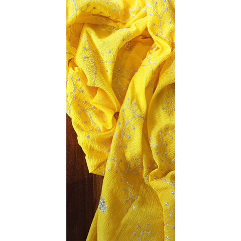 India Scarves Pure Najmin yellow Stole Dupatta with Golden Embroidery 220X100…