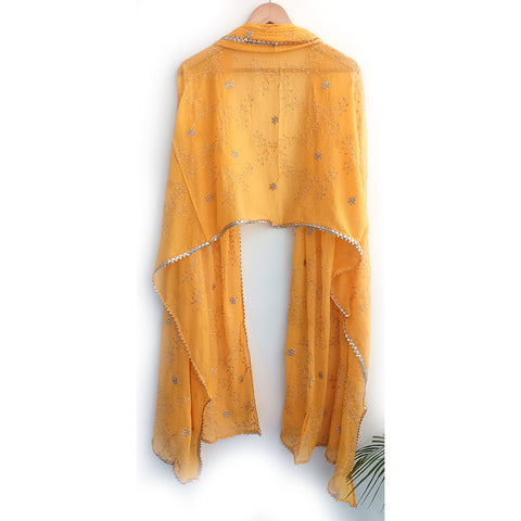 India Scarves Pure Najmin yellow Stole Dupatta with Golden Embroidery 220X100…