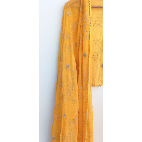 India Scarves Pure Najmin yellow Stole Dupatta with Golden Embroidery 220X100…
