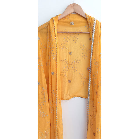 India Scarves Pure Najmin yellow Stole Dupatta with Golden Embroidery 220X100…