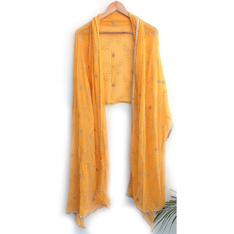 India Scarves Pure Najmin yellow Stole Dupatta with Golden Embroidery 220X100…
