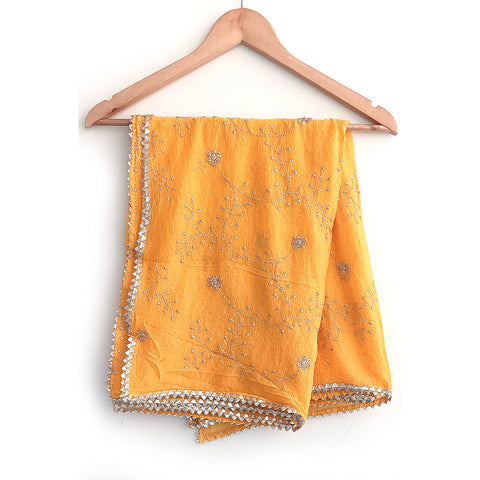 India Scarves Pure Najmin yellow Stole Dupatta with Golden Embroidery 220X100…
