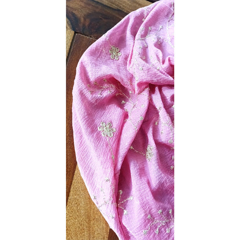 India Scarves Pure Najmin Pink Stole Dupatta with Golden Embroidery 220X100…