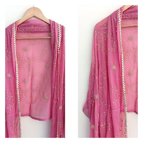 India Scarves Pure Najmin Pink Stole Dupatta with Golden Embroidery 220X100…
