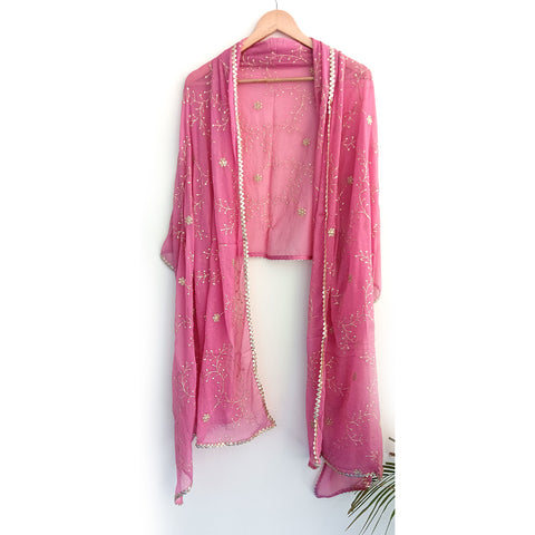 India Scarves Pure Najmin Pink Stole Dupatta with Golden Embroidery 220X100…