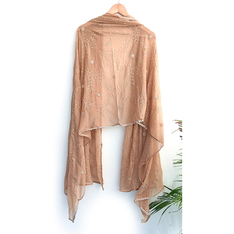 Soft Net with Exquisite Golden Branch Embroidery Dupatta